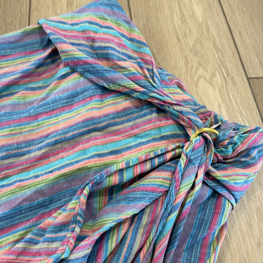 Soft Surroundings Multicolor Striped Maxi Skirt with Ring Tie